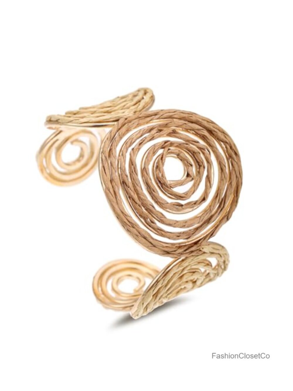 Raffia Spiral Cuff Bracelet Chunky Bangle Handmade Rattan Statement Bracelet